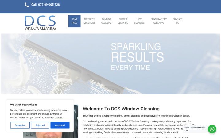 Screenshot of dcswindowcleaning.co.uk