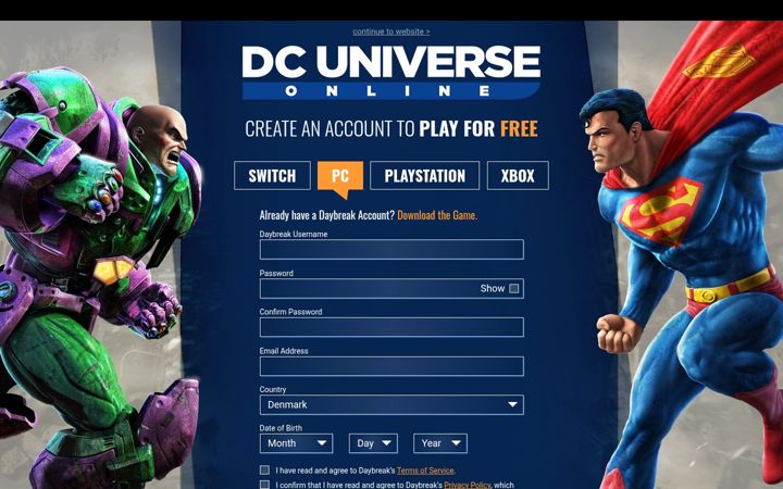Screenshot του dcuniverseonline.com