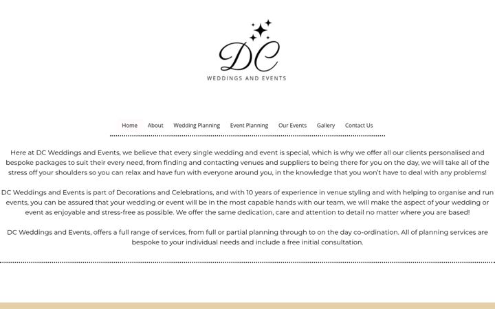 Screenshot of dcweddingsandevents.co.uk