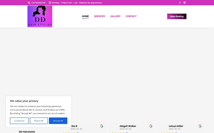 Screenshot of ddhairstylist.co.uk