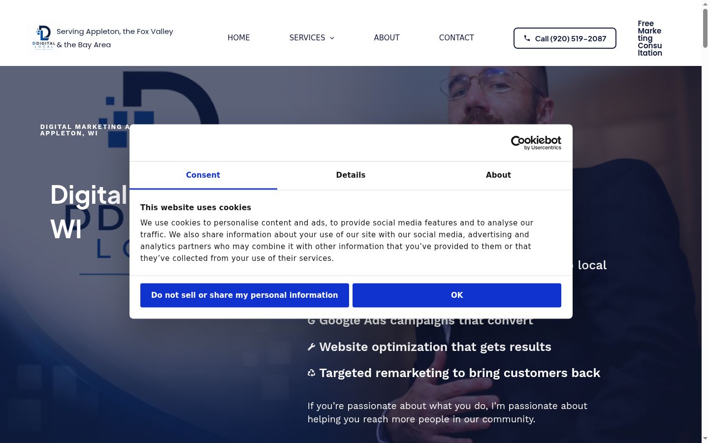 Screenshot del banner di consenso mostrato prima di qualsiasi interazione