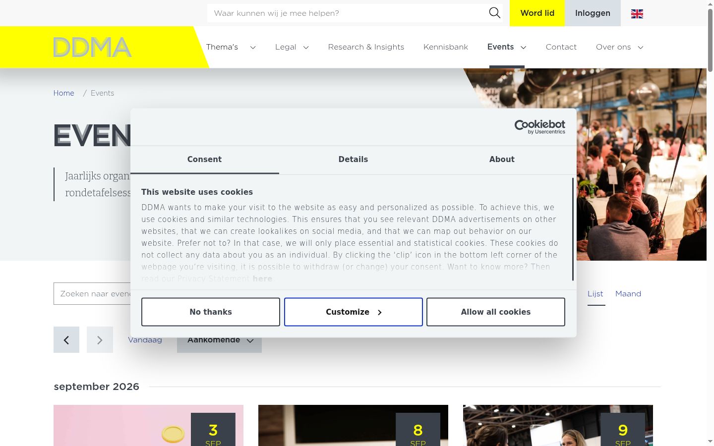 Screenshot del banner di consenso mostrato prima di qualsiasi interazione