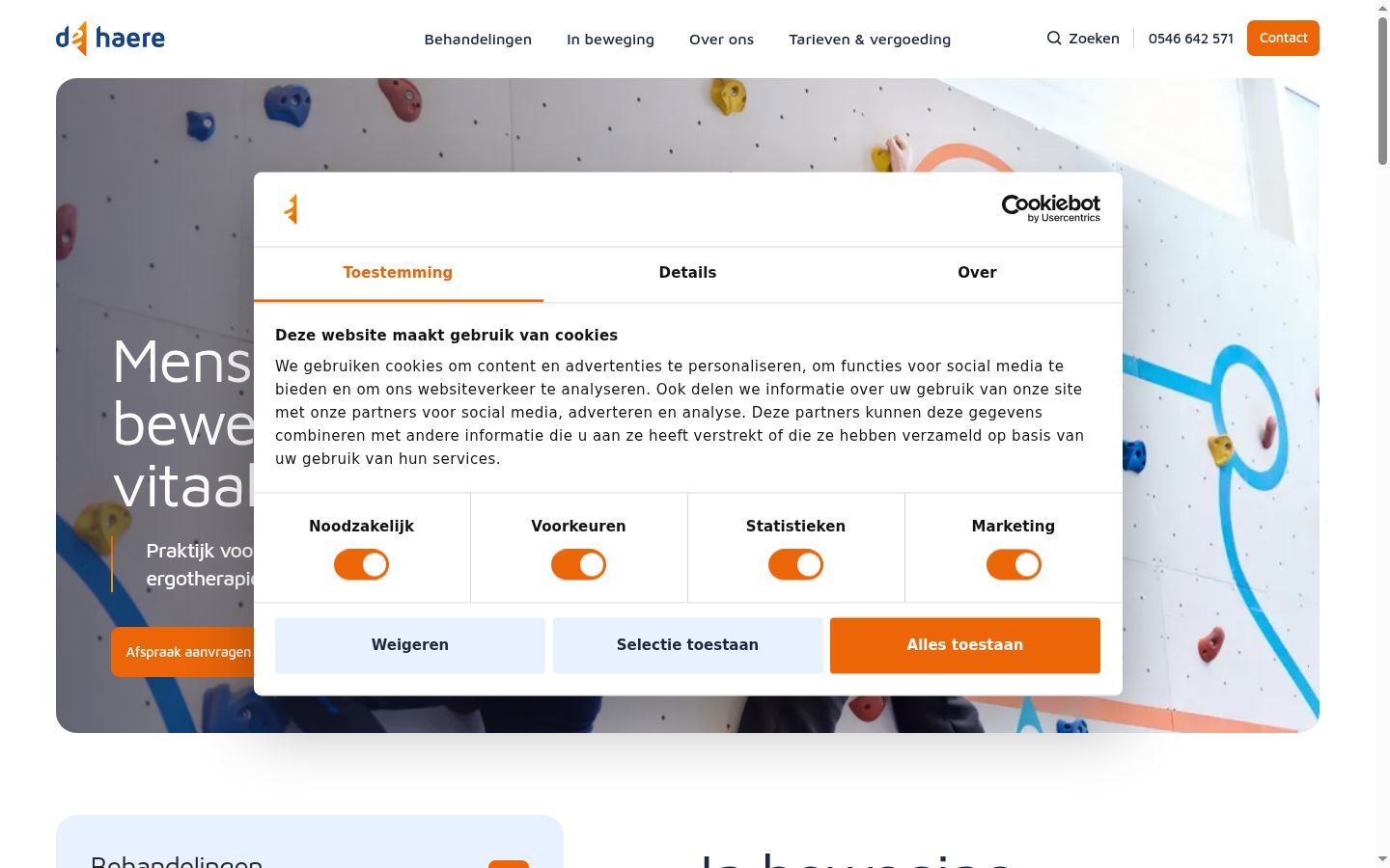 Screenshot van de toestemmingsbanner zoals getoond vóór enige interactie