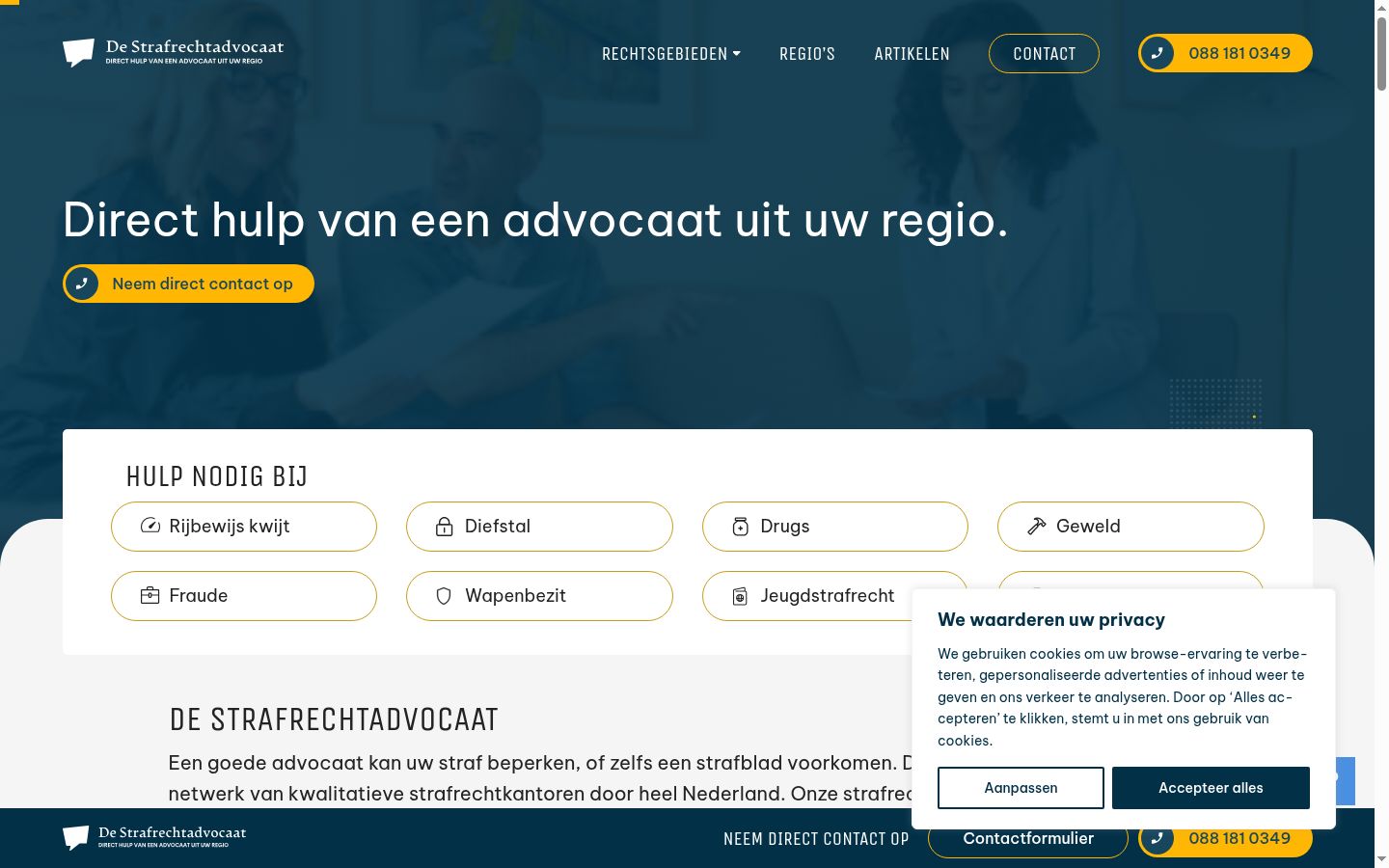 Screenshot van de toestemmingsbanner zoals getoond vóór enige interactie