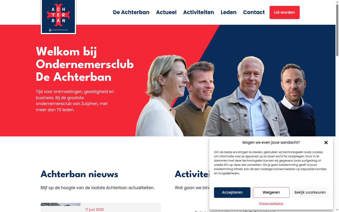 Screenshot van de toestemmingsbanner zoals getoond vóór enige interactie