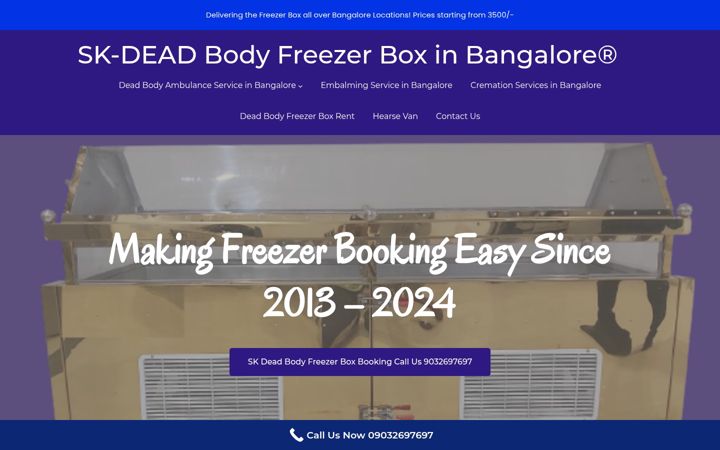 Kuvakaappaus sivustosta deadbodyfreezerboxinbangalore.in