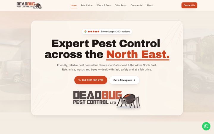 Screenshot of deadbugpestcontrol.co.uk