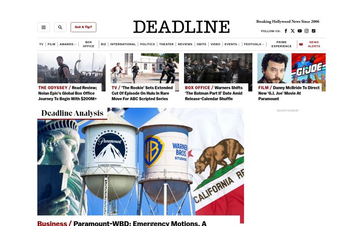 Snímek obrazovky deadline.com