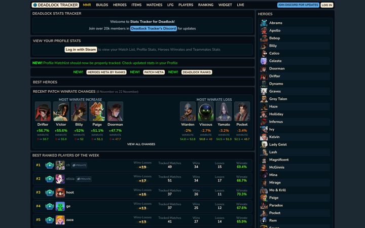 Captură de ecran a deadlocktracker.gg