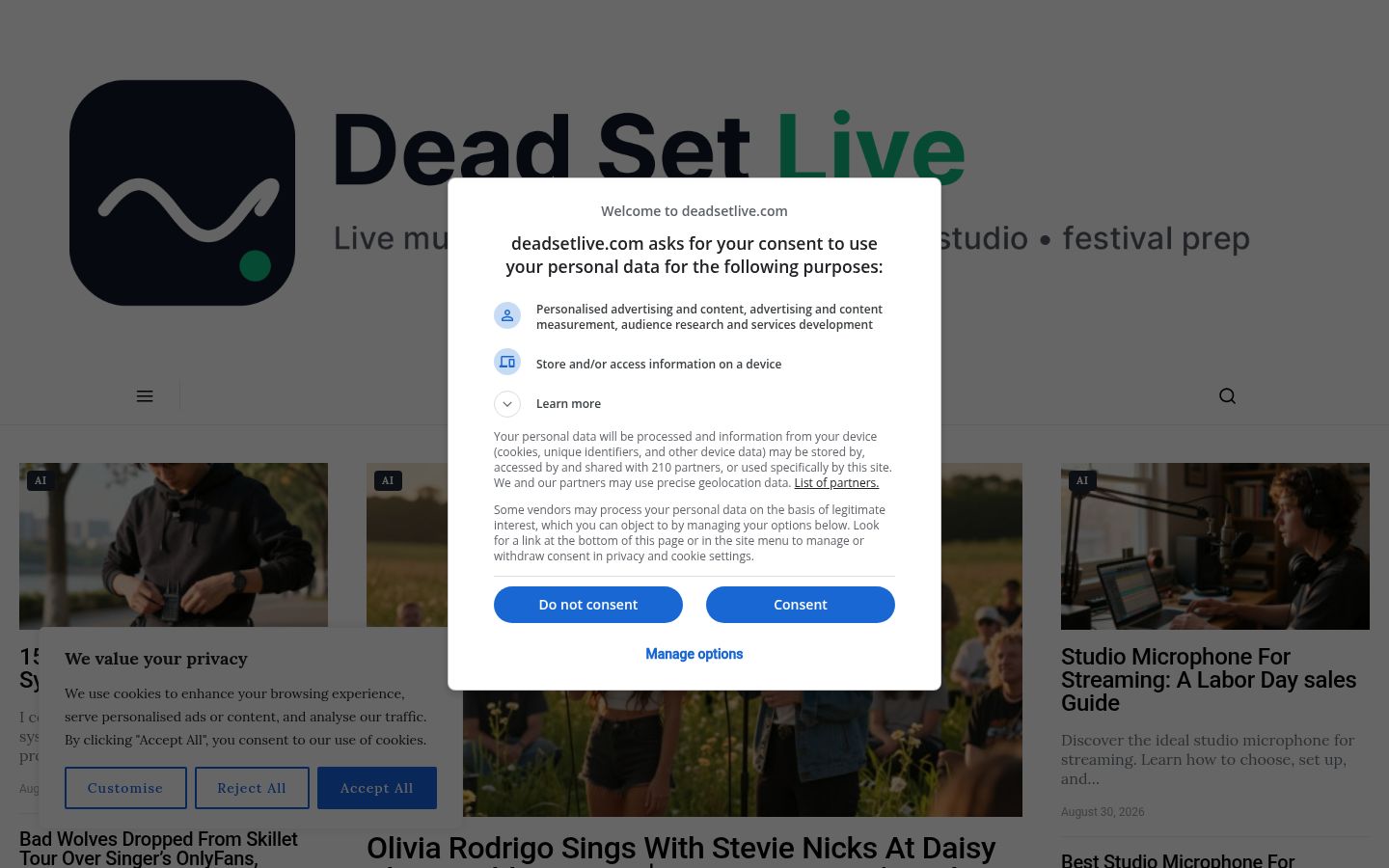 Screenshot of the consent banner shown before any interaction