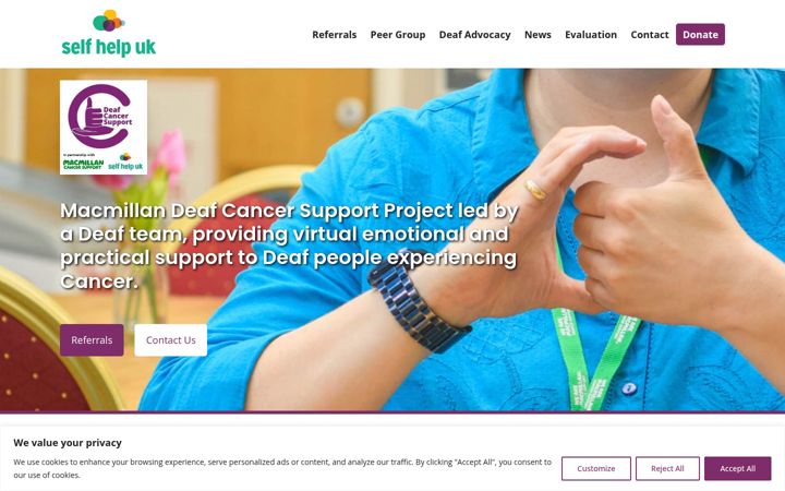Posnetek zaslona deafcancersupport.org.uk