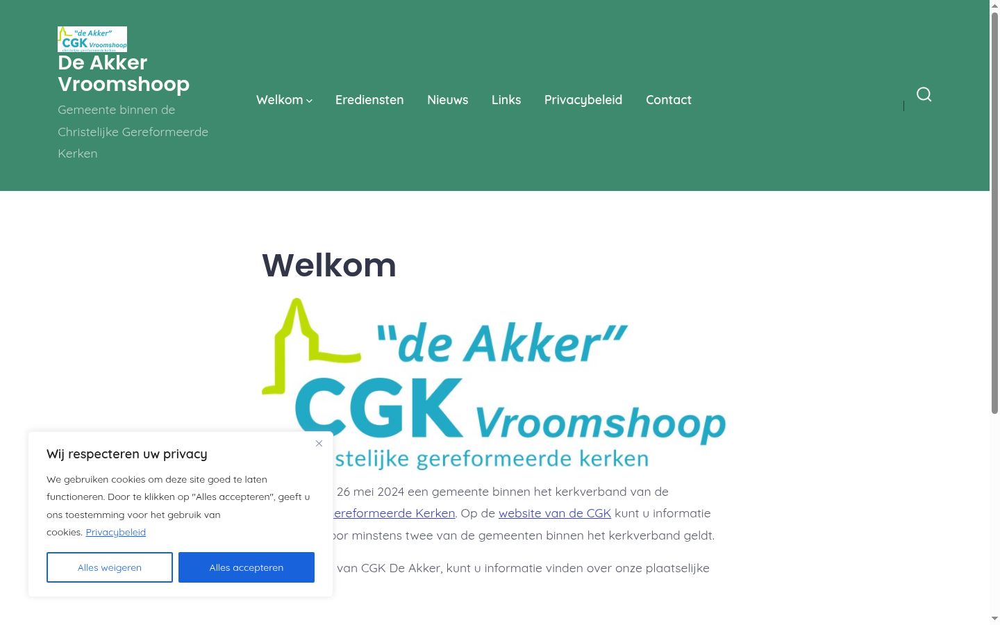Screenshot van de toestemmingsbanner zoals getoond vóór enige interactie