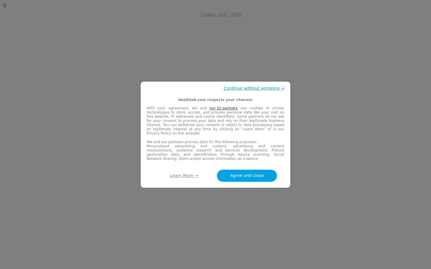 Screenshot del banner di consenso mostrato prima di qualsiasi interazione