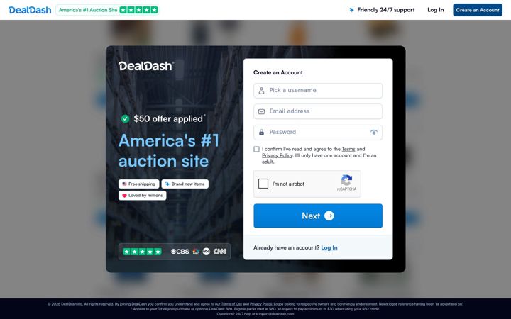 Screenshot of dealdash.com