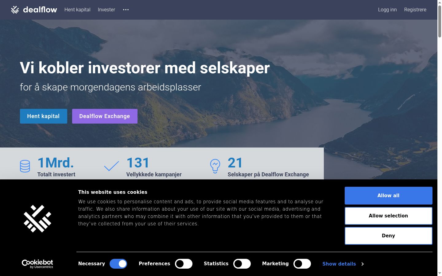 Skärmbild av samtyckesbannern som visades före någon interaktion