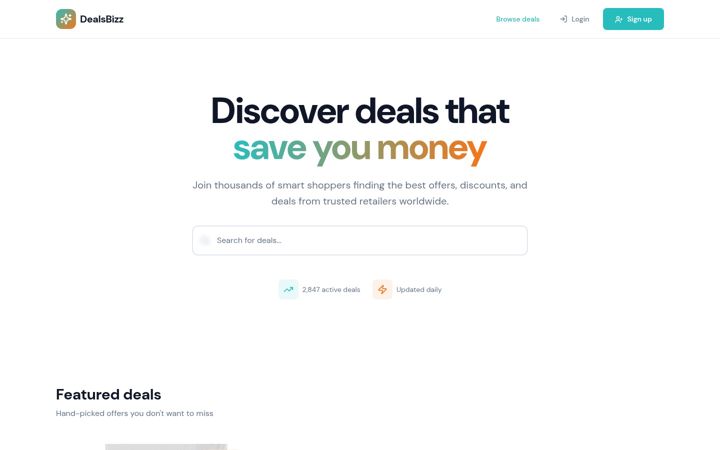 Screenshot of dealsbizz.com