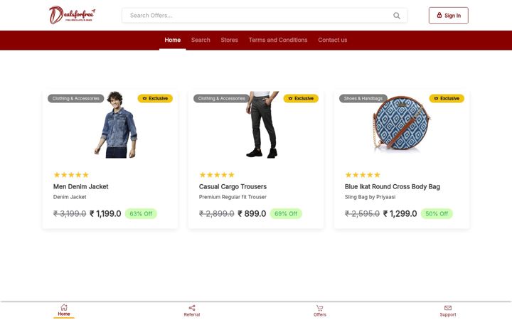 Kuvakaappaus sivustosta dealsforfree.in