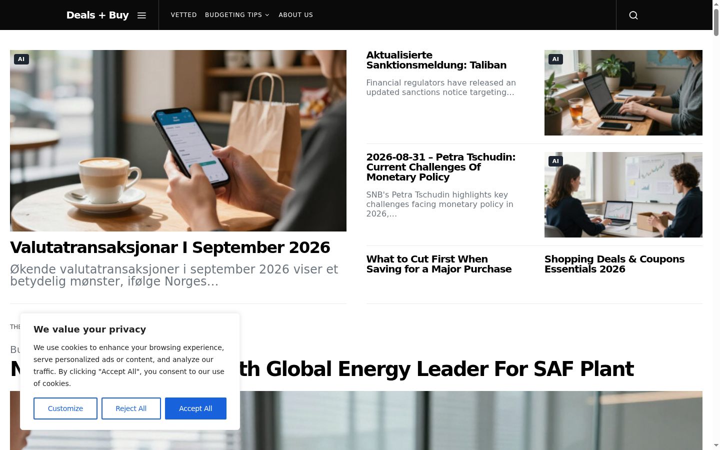 Skærmbillede af samtykkebanneret, som det blev vist før nogen interaktion