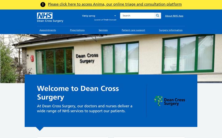 Screenshot von deanxsurgery.nhs.uk
