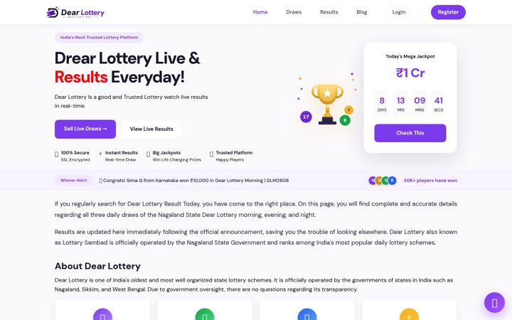 Screenshot of dear-lottery.live