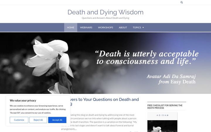 Screenshot of deathanddyingwisdom.com