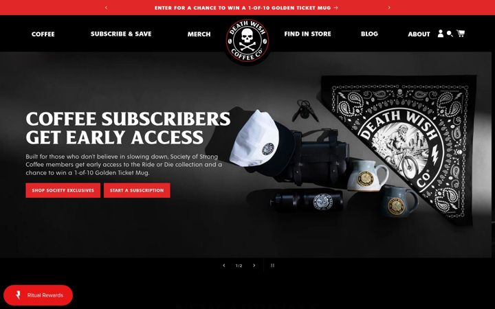 Screenshot of deathwishcoffee.com