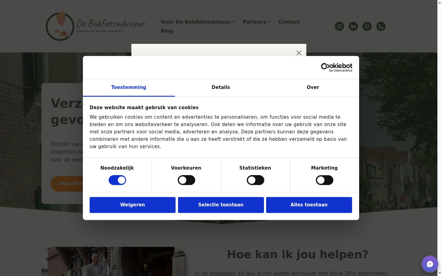 Captura de ecrã do banner de consentimento apresentado antes de qualquer interação