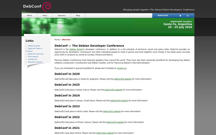 Screenshot of debconf.org