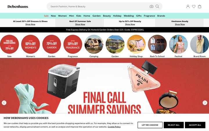Screenshot of debenhams.com