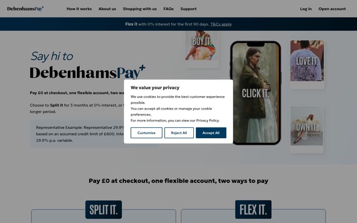 Screenshot of debenhamspayplus.com