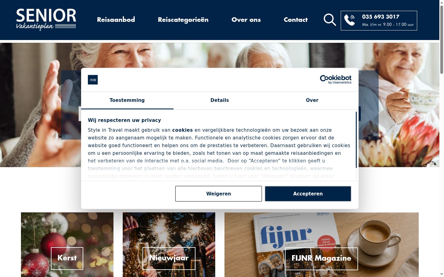 Skjermbilde av samtykkebanneret slik det vises før noen interaksjon