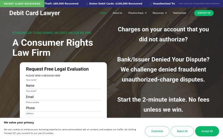 Screenshot of debitcardlawyer.com