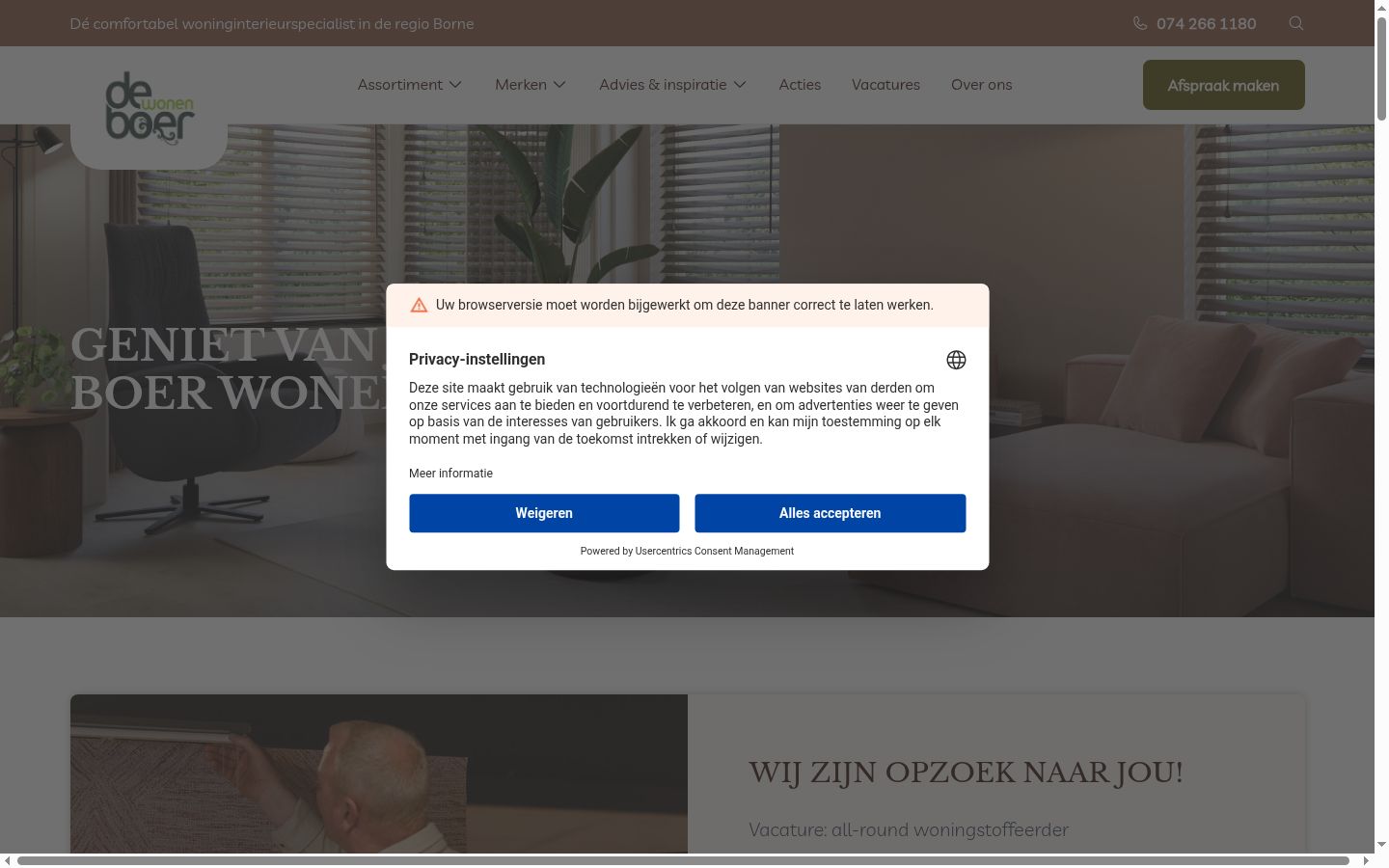 Ekrānuzņēmums ar piekrišanas baneri, kas tika rādīts pirms jebkādas mijiedarbības