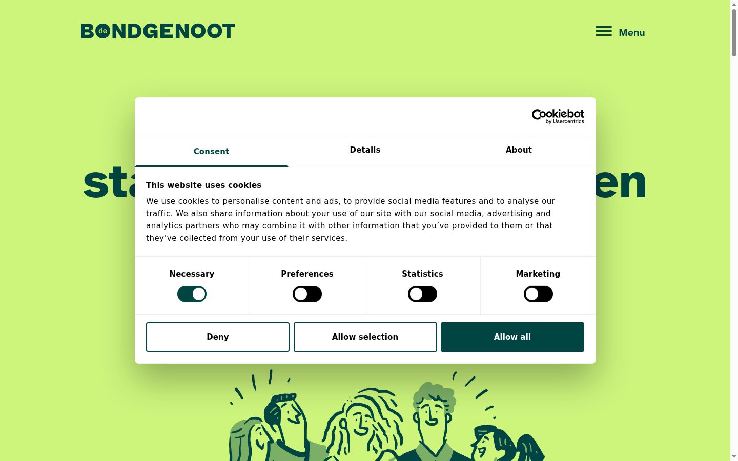 Screenshot del banner di consenso mostrato prima di qualsiasi interazione