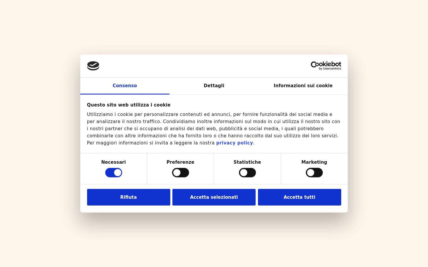Capture d'écran de la bannière de consentement affichée avant toute interaction