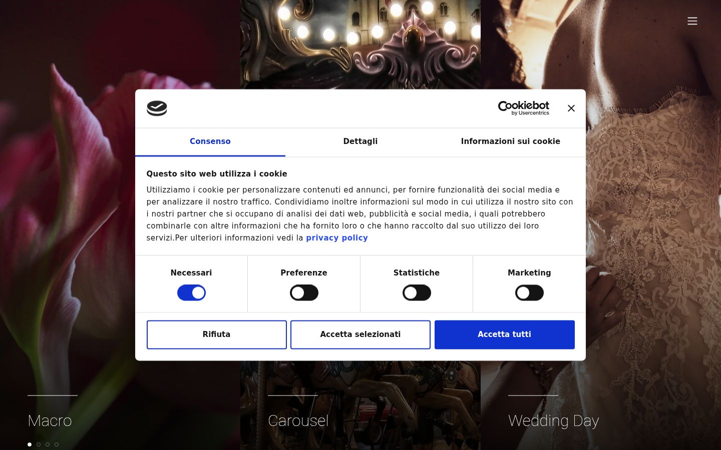 Screenshot del banner di consenso mostrato prima di qualsiasi interazione