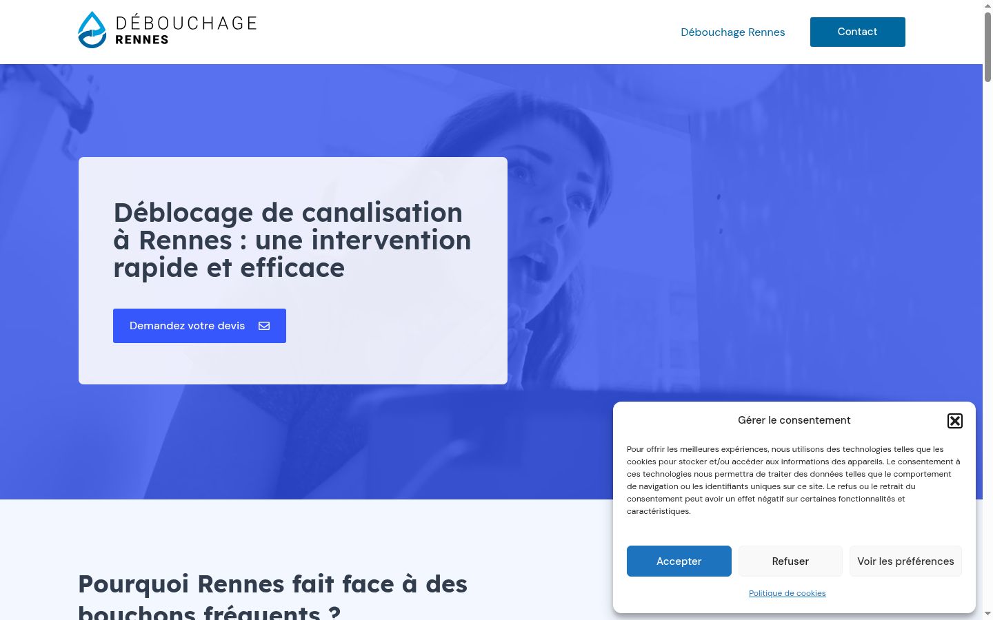 Capture d'écran de la bannière de consentement affichée avant toute interaction