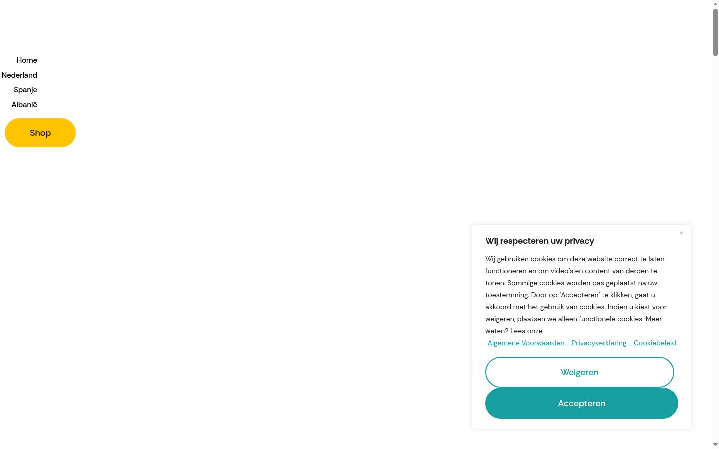 Captura de ecrã do banner de consentimento apresentado antes de qualquer interação