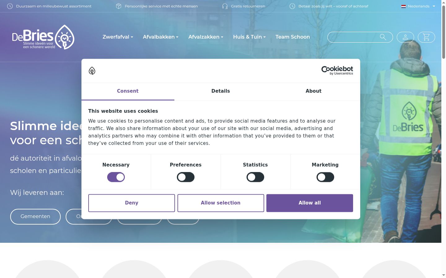 Screenshot del banner di consenso mostrato prima di qualsiasi interazione