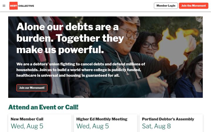 Screenshot of debtcollective.org
