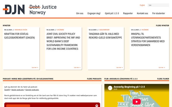 Screenshot stránky debtjustice.no