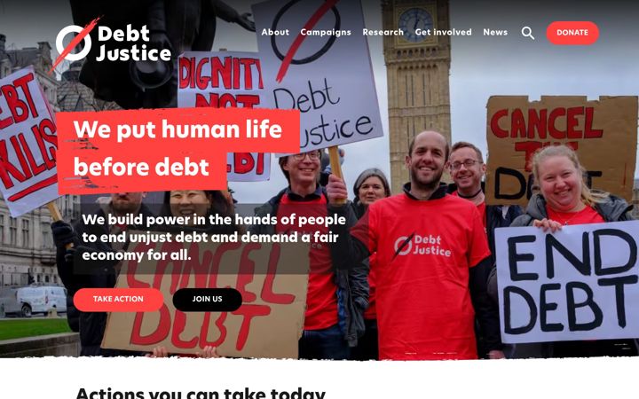 Snímek obrazovky debtjustice.org.uk