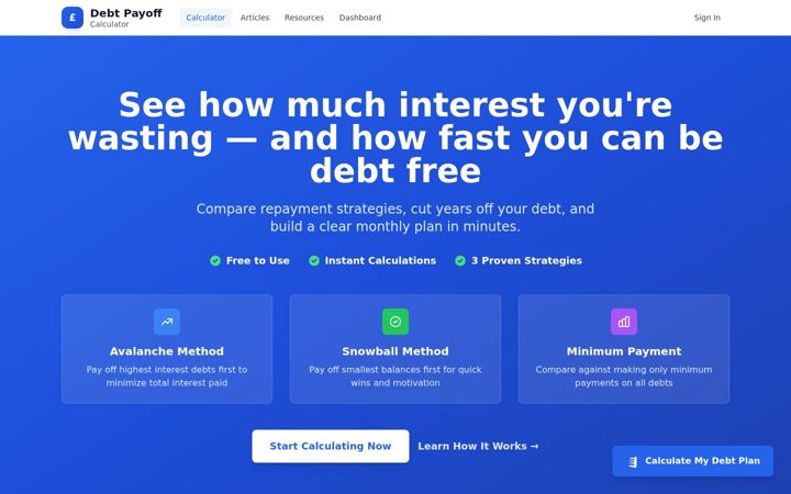 Screenshot of debtpayoffcalculator.co.uk