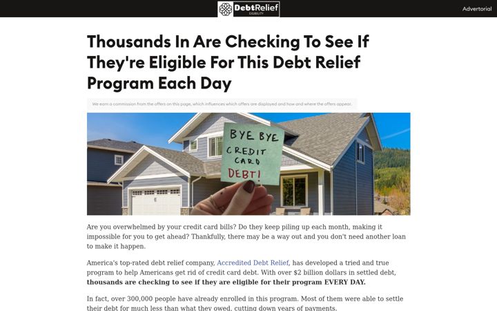 Screenshot of debtreliefeligibility.com