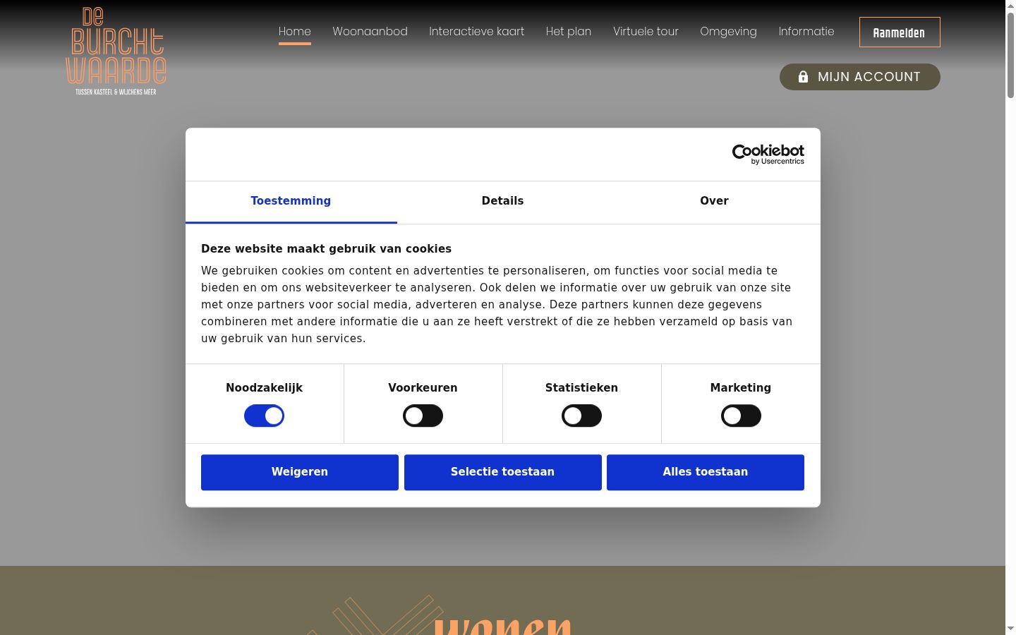 Screenshot van de toestemmingsbanner zoals getoond vóór enige interactie