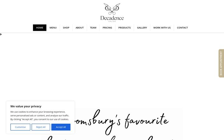 Screenshot of decadencesalon.co.uk