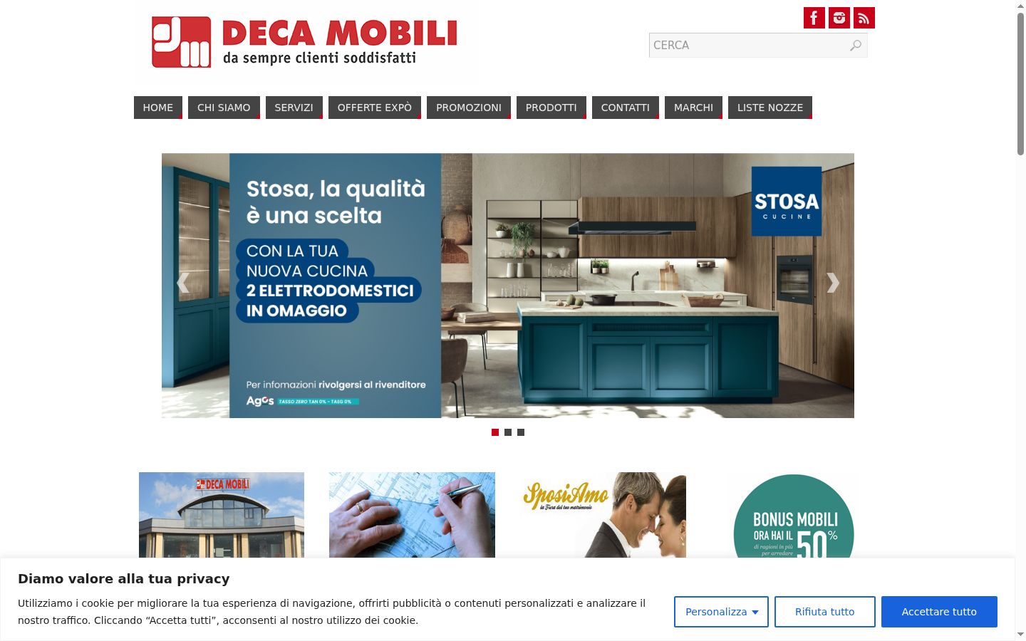 Screenshot del banner di consenso mostrato prima di qualsiasi interazione