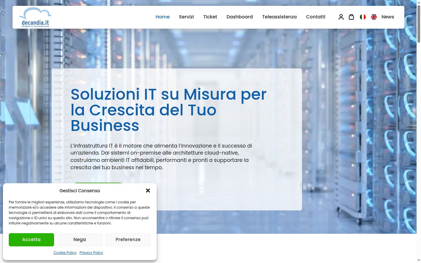 Screenshot del banner di consenso mostrato prima di qualsiasi interazione