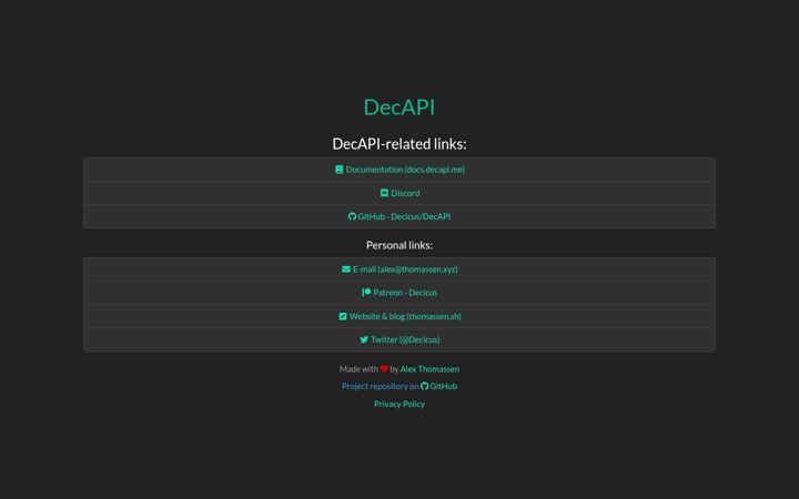 Screenshot of decapi.me