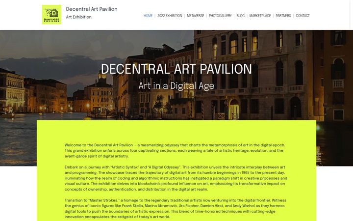 Екранна снимка на decentralartpavilion.io